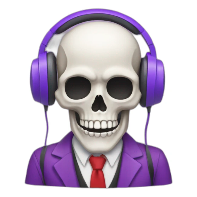 Skeleton with purple head phones and red suit sticker