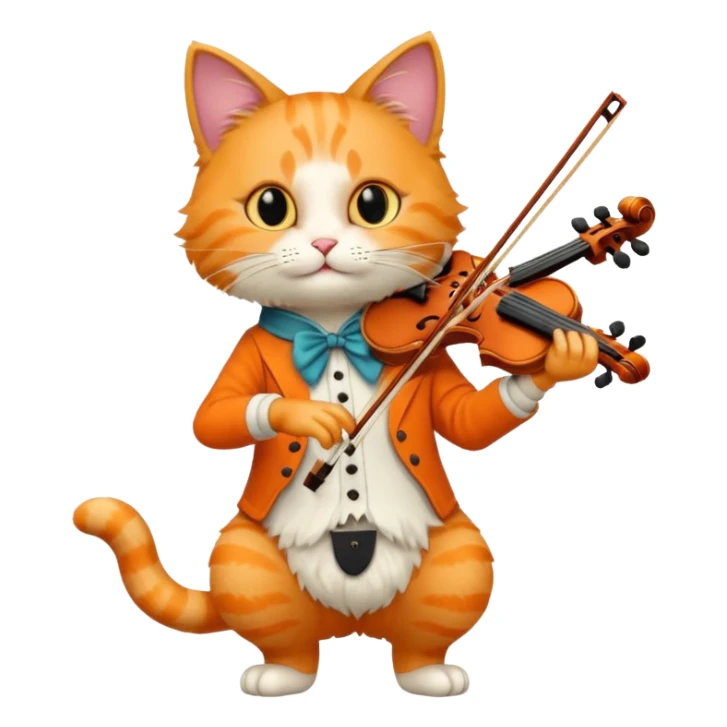 cat play violin, long full body sticker