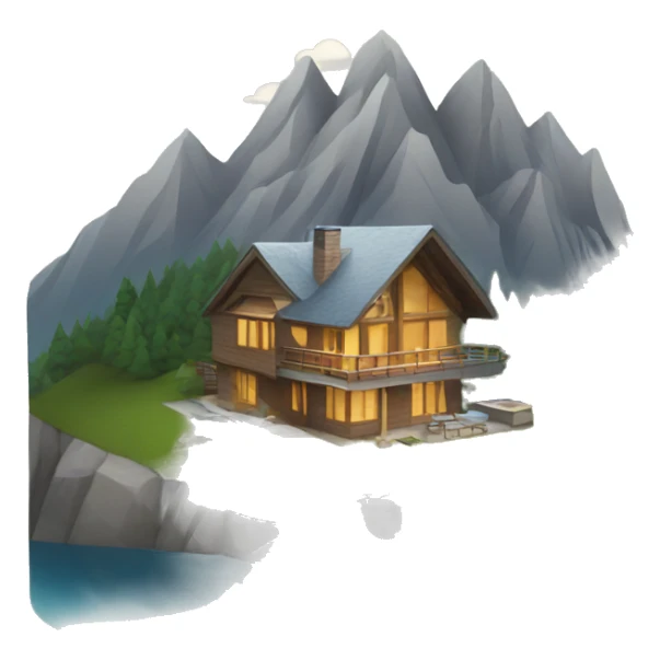 modern house in a mountain with river sticker
