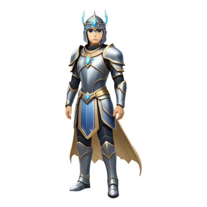 An icon featuring a hero with a closed visor, standing in a majestic, mystical landscape, inspired by RPGs like Elden Ring. The design includes a stunning, ethereal background with towering castles and distant mountains, symbolizing the adventure and mystery. Transparent background sticker