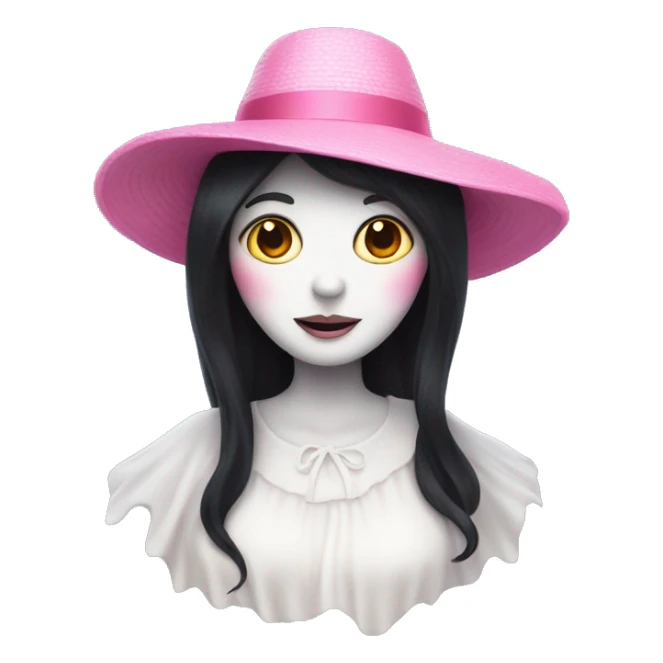 ghost lady with black hair and a pink sun hat sticker