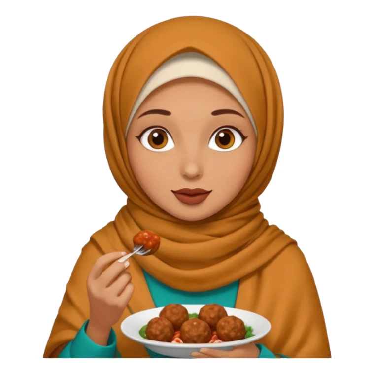 woman wearing a pashmina hijab eating meatballs sticker