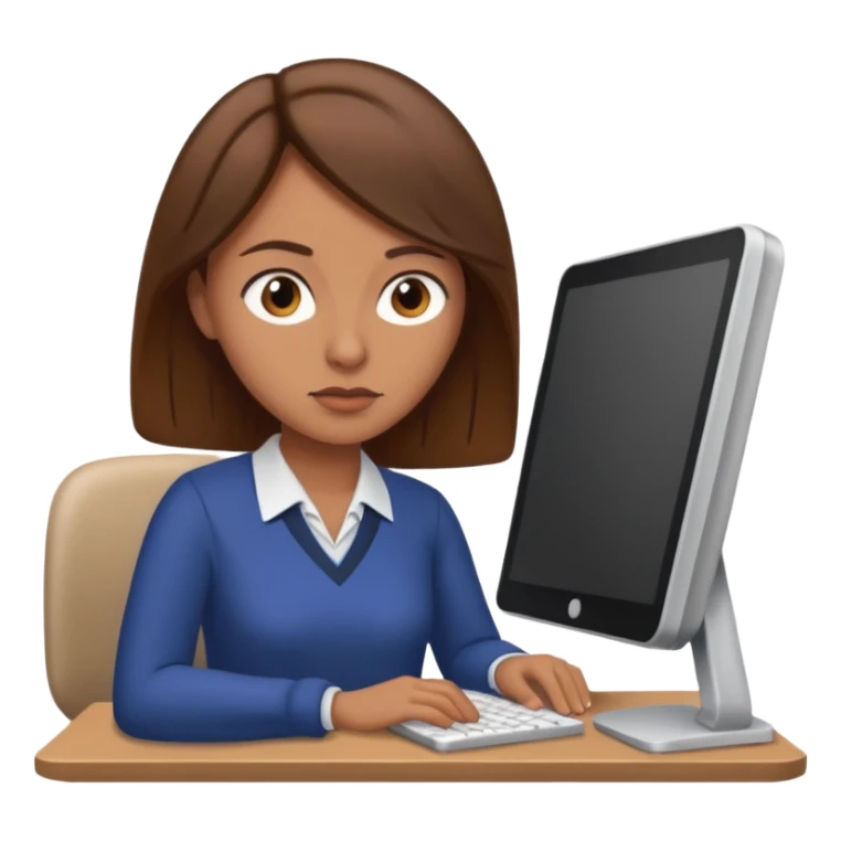 Uma mulher de cabelo castanho que é professora e um pouco brava a trabalhar no computador sticker