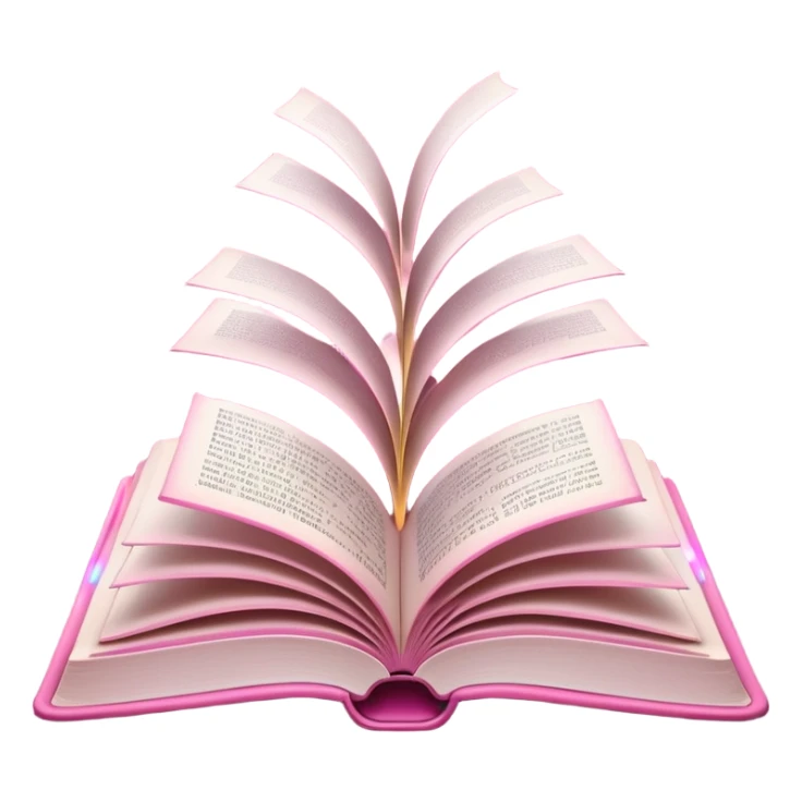 An open pink book with white magical lights emerging from its pages sticker