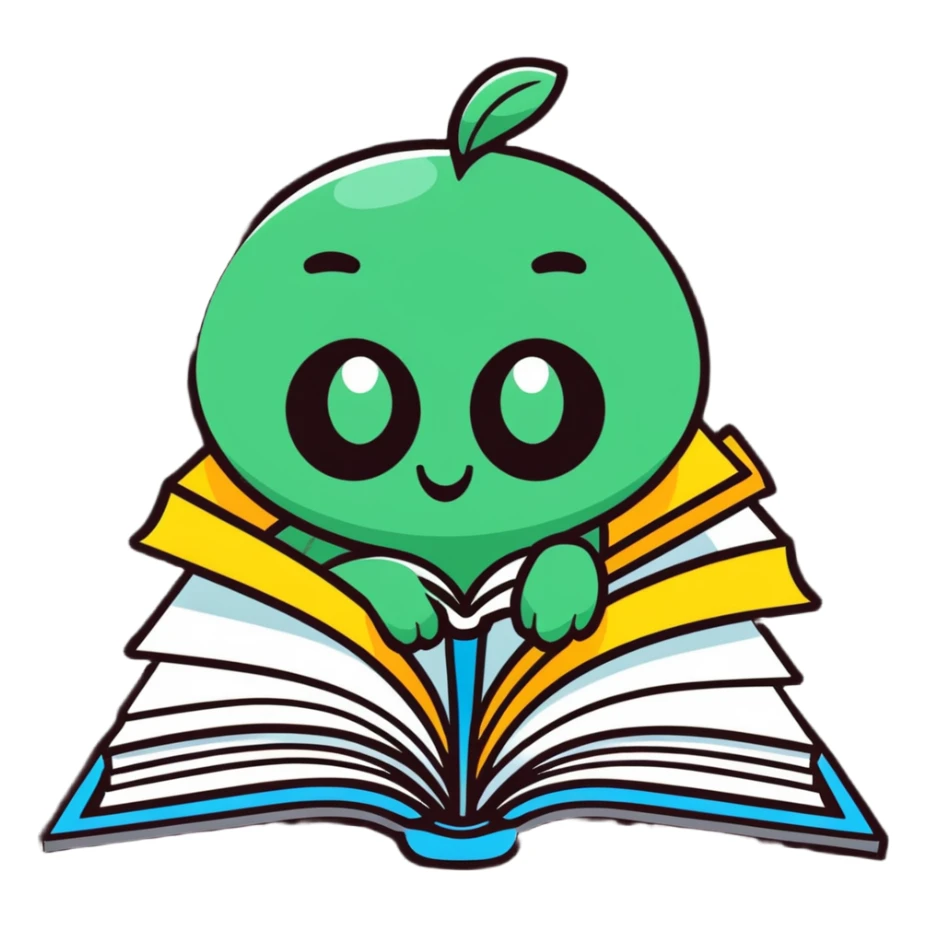 cartoon bookworm popping out of an open book sticker
