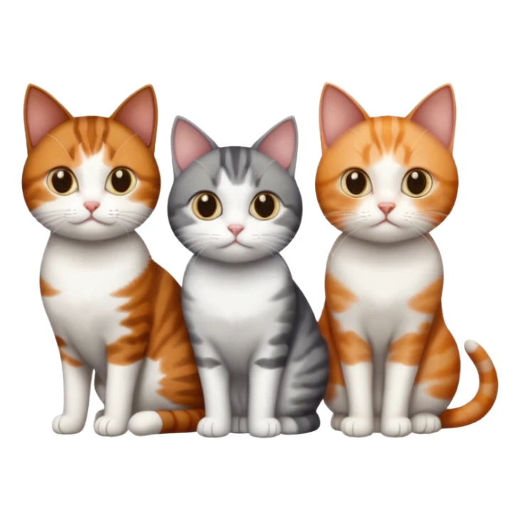 3 different coloured tiny short haired cats, including a dark grey and white cat, and a dark brown tabby and white and a ginger and white sticker