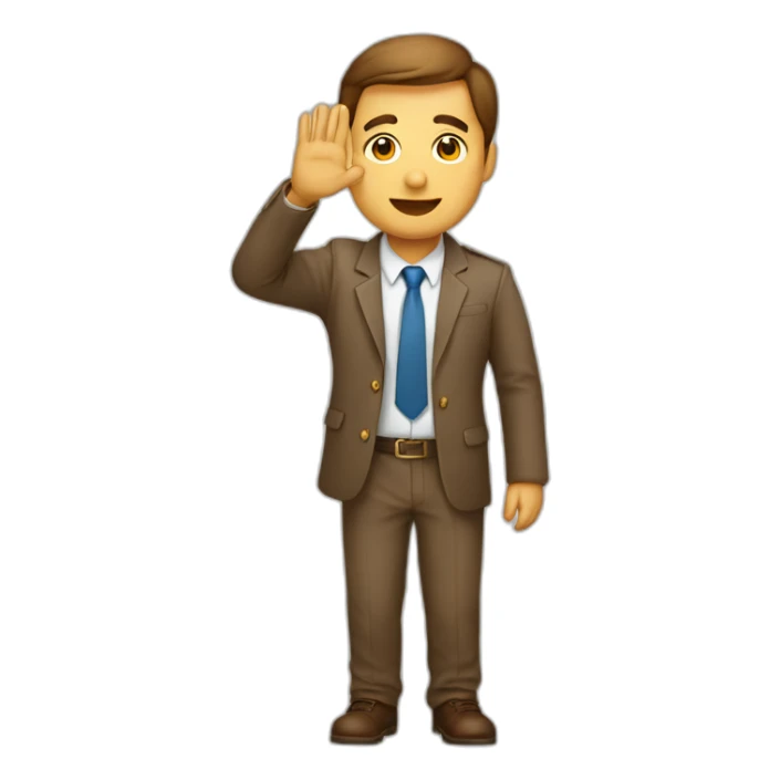 man with small eyes and light brown doing llp salution making llp salution with hand sticker