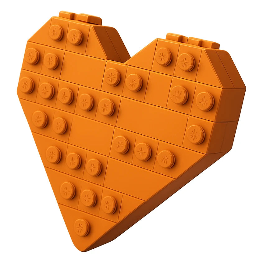 Remove the background and keep only the orange LEGO heart with transparency preserved. sticker