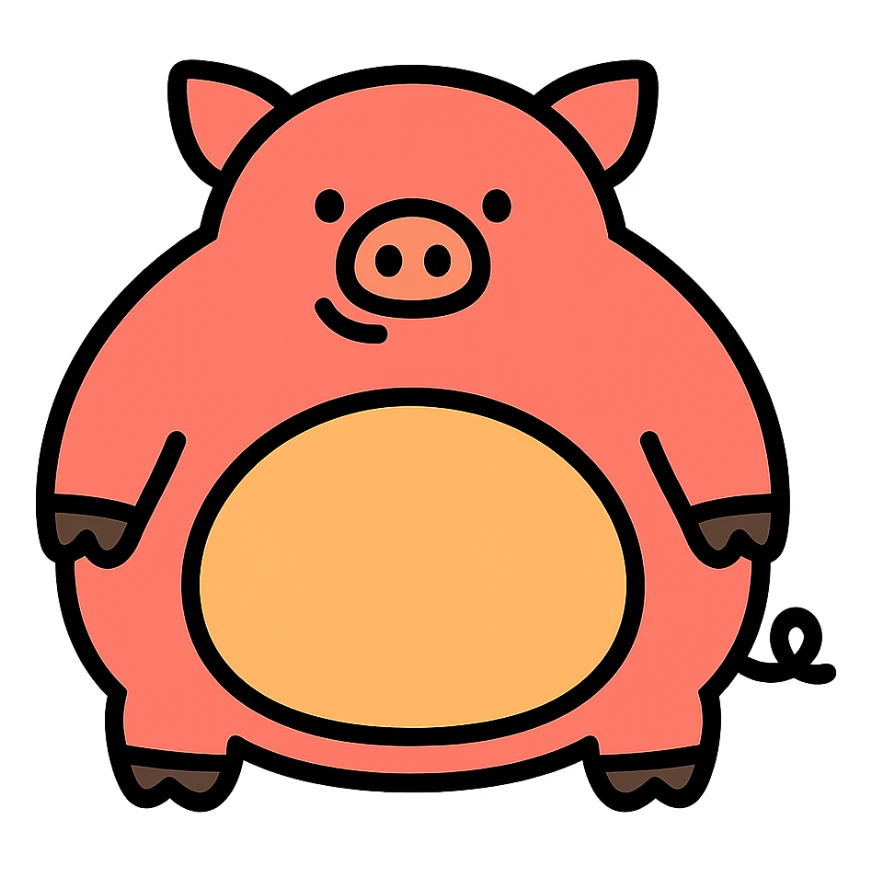 hugely obese pig, color outline icon sticker