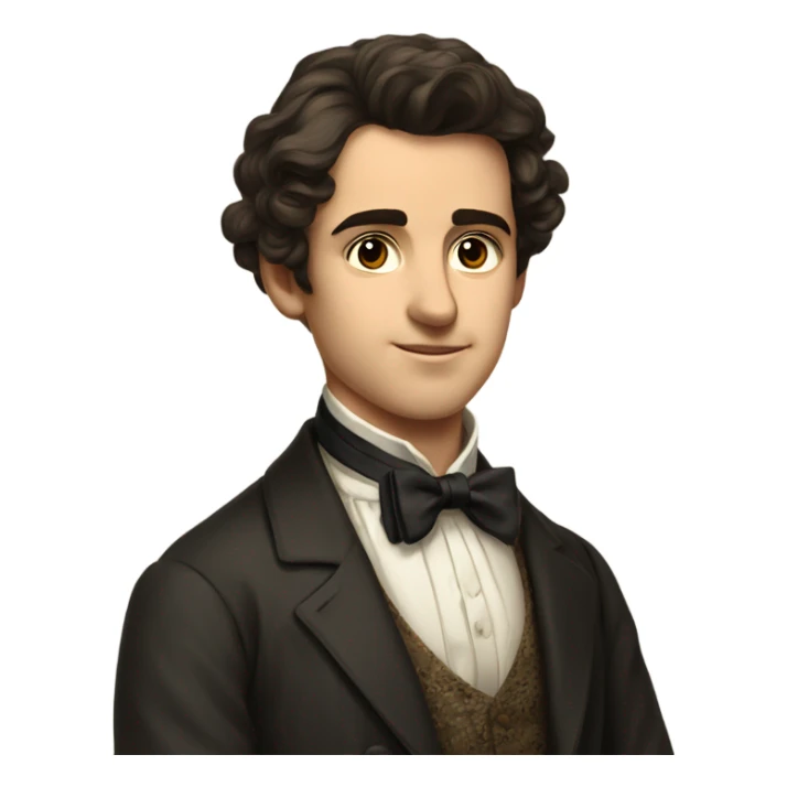 19th century brunette European young man with a bow tie sticker