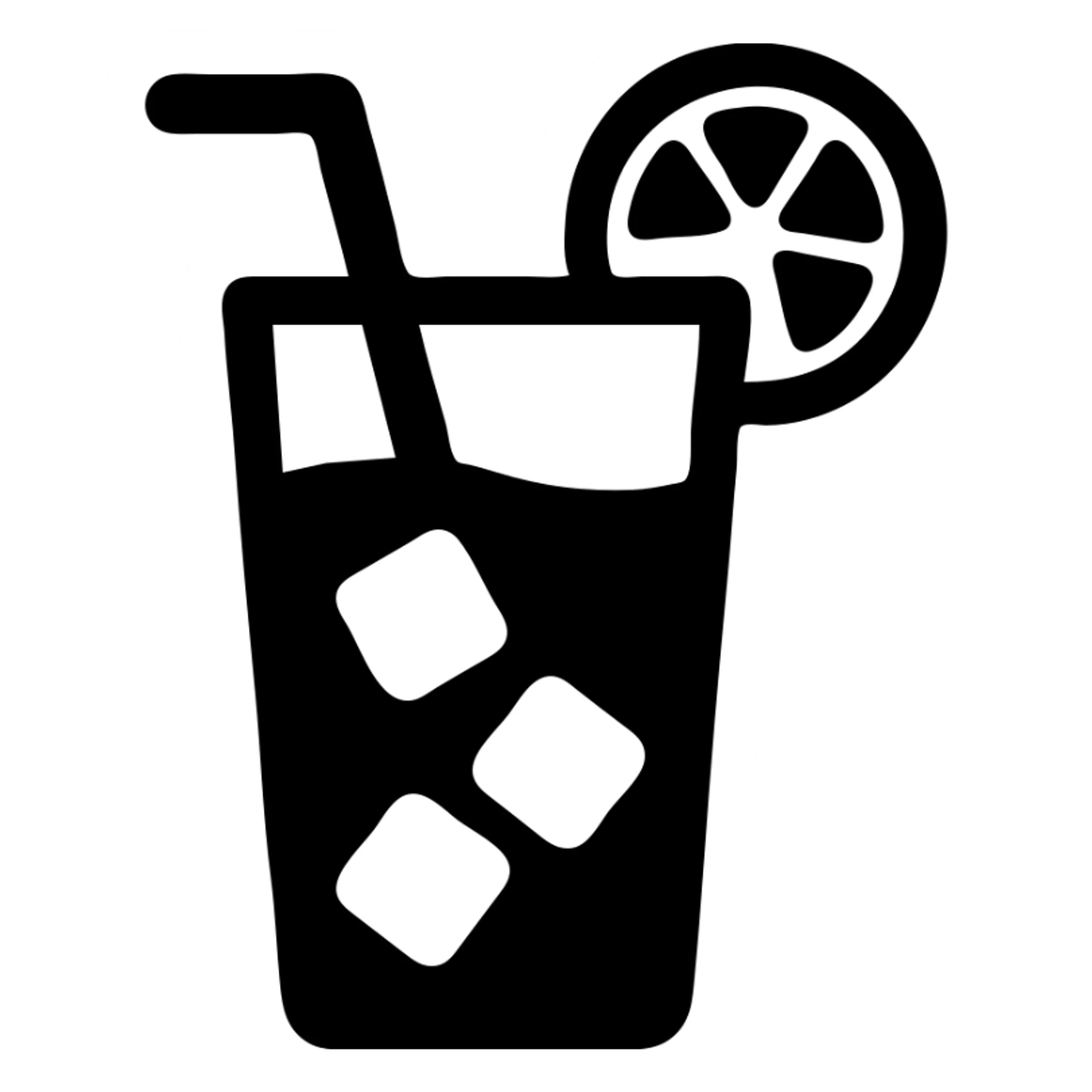 Glass of yellow juice with ice cubes, refreshing citrus beverage sticker