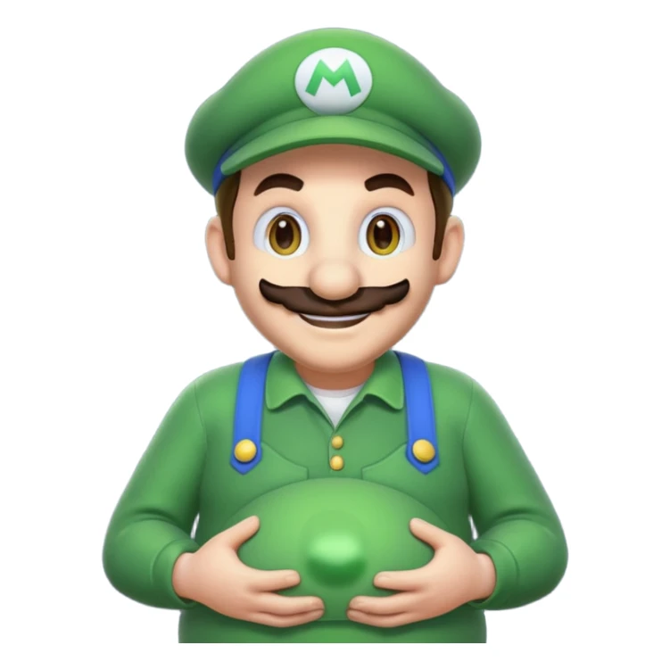 Luigi from Mario, visibly pregnant, playful, Discord emoji style sticker