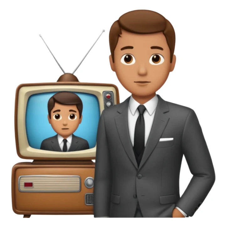 a man Infront of a vintage TV sticker