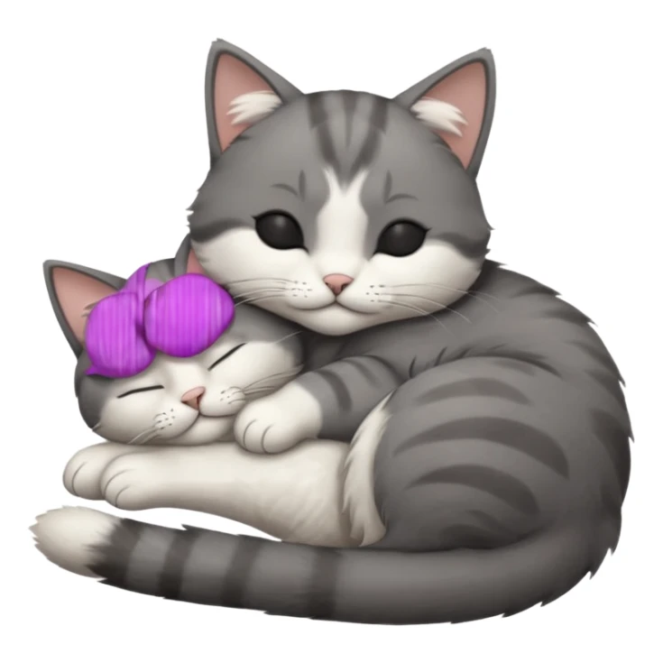 dark grey and white small cat with closed eyes, leaning his head on his paw while leaning on his elbow lying down sticker