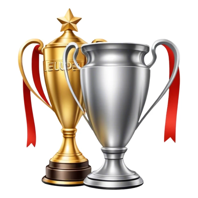 Champions League cup next to Europa League cup sticker