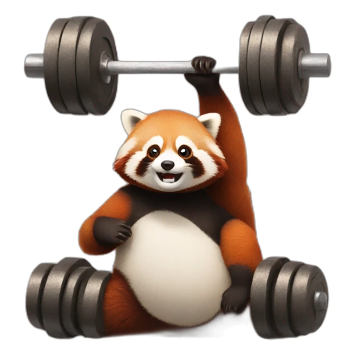 Red panda weight lifting a raccoon sticker