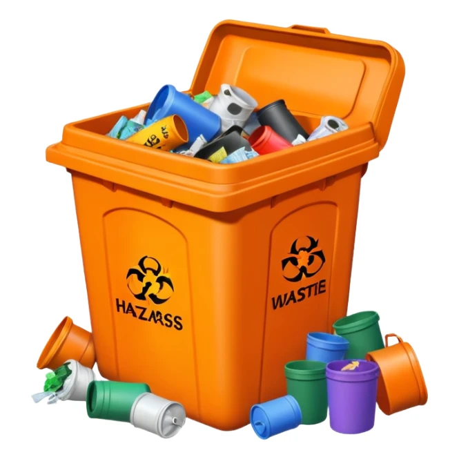 orange BIN WITH "hazardous WASTE" WORD IN IT sticker