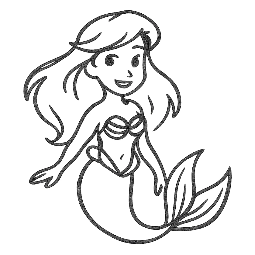 la sirenita de Disney, hand drawn style with black lines sticker