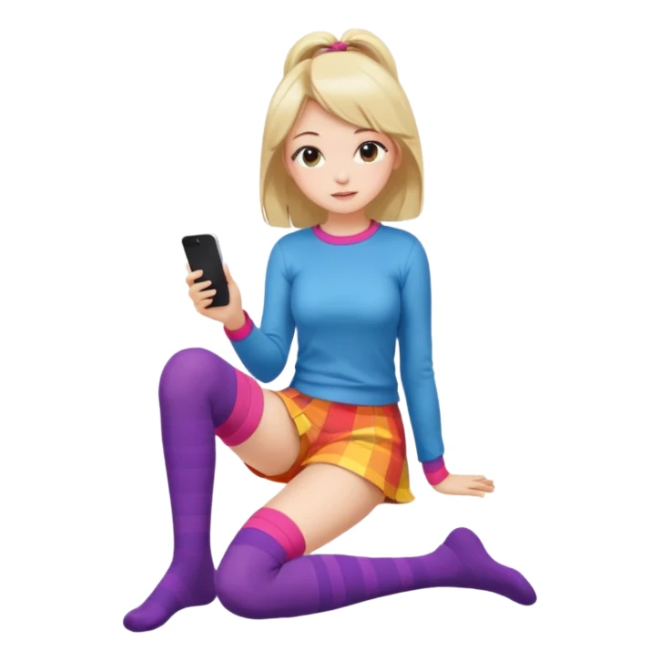 Cute girl thigh high socks sitting legs out, colorful clothes sticker