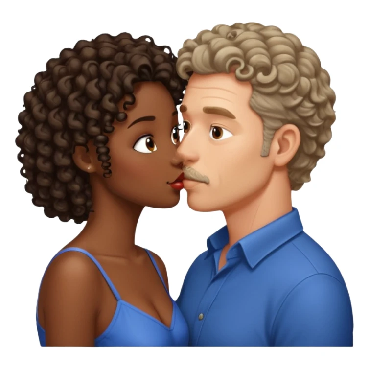 middle age white man kissing a sexy dark skin girl curly locks sticker