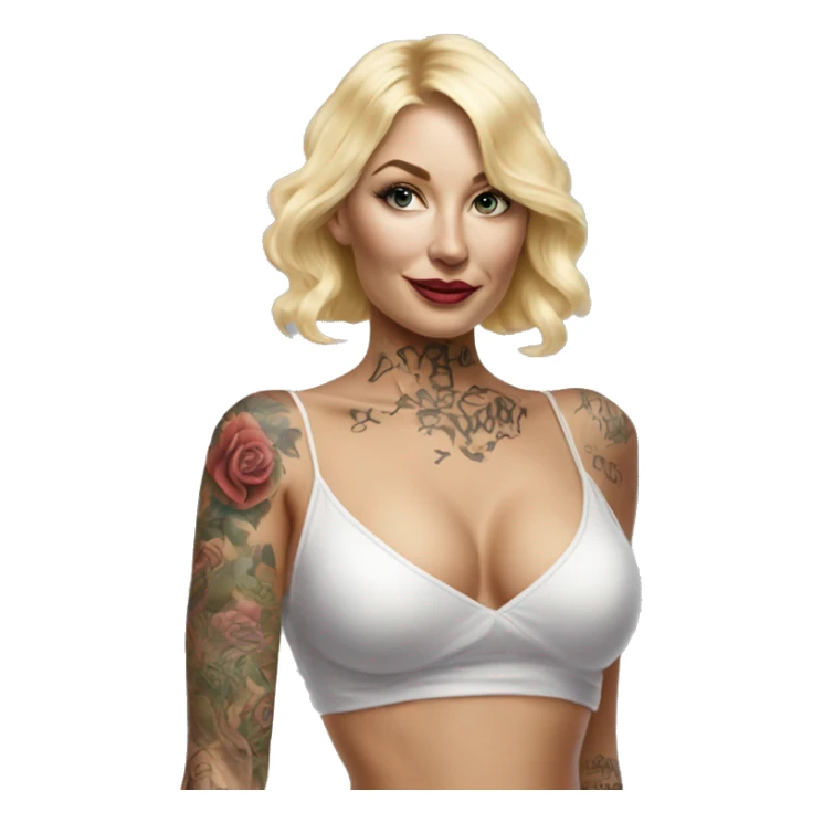 Blonde elegant women, her Body Covered with Tattoos, POINTING YOU with her ONE HAND , Hyper realistic sticker