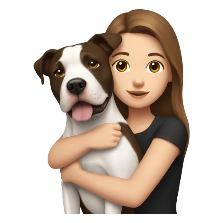 white girl with long brown hair hugging black pitbull sticker