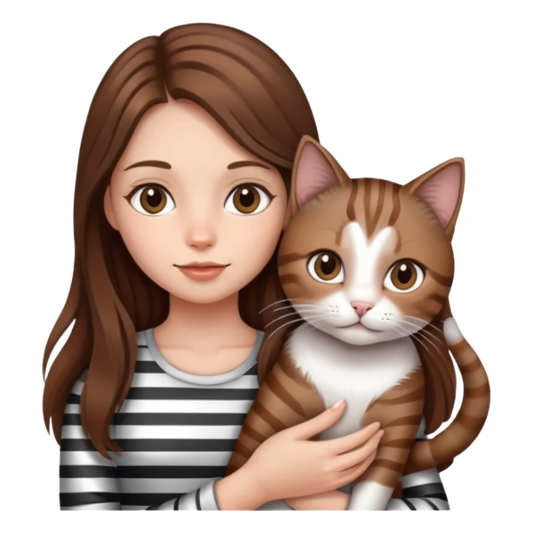 girl with long hair holding a cat with silver stripes sticker