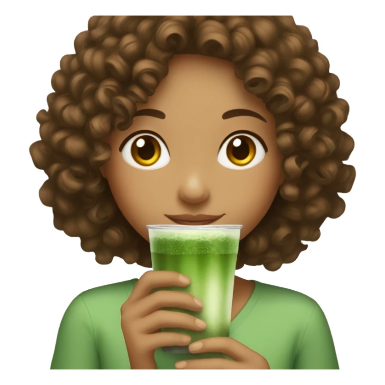 A brown curly haired girl who’s drink matcha  sticker