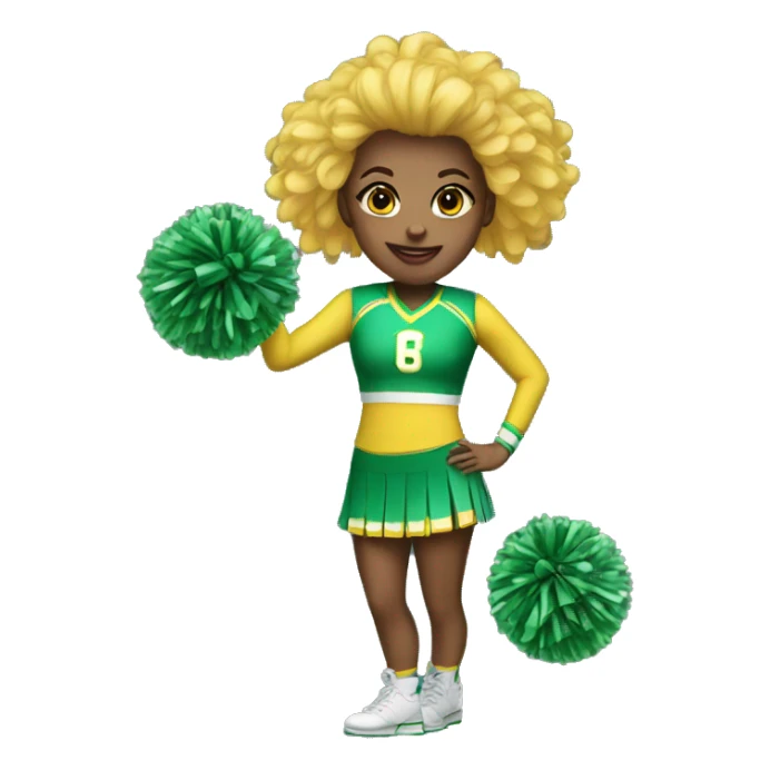 Cheerleader with green and yellow uniform and poms sticker
