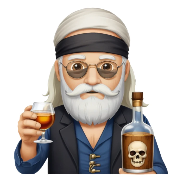 flying Dutchman that looks much older with a long beard and a bottle of rum and an eye patch sticker
