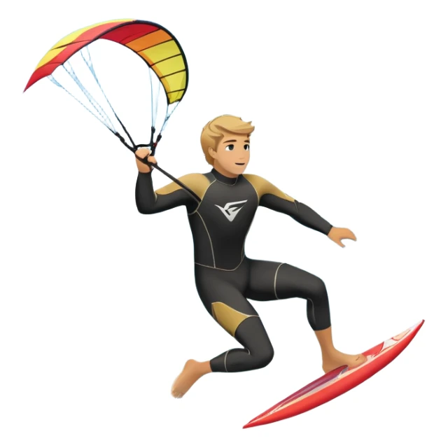 A kite surfer soaring above the waves, holding onto a kite with the wind in full force. The background showcases the ocean and sky, emphasizing the freedom, thrill, and energy of the sport. The motion of the kite and board is dynamic, capturing the excitement of kiting. sticker