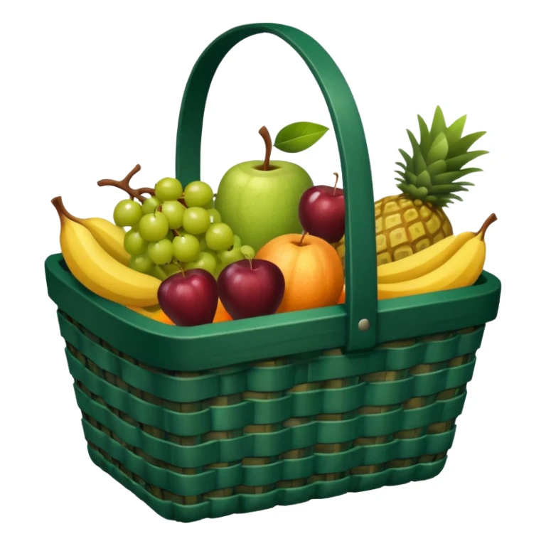 Dark green, plaid basket with both food, drink and fruits sticker