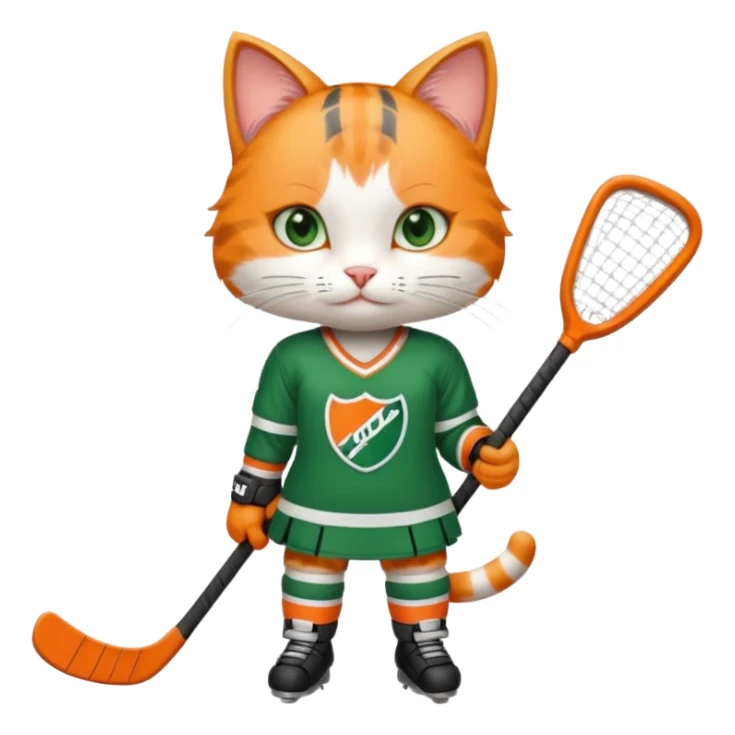 female cat hockey player with stick sticker