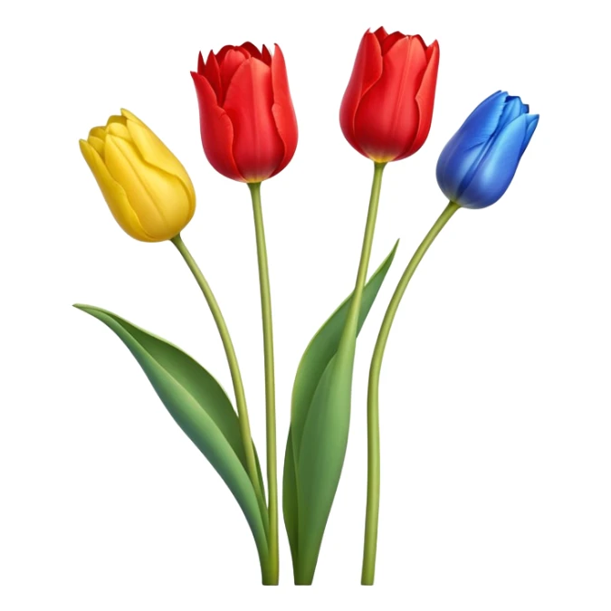 three tulips - one red tulip, one blue tulip, and one yellow tulip sticker