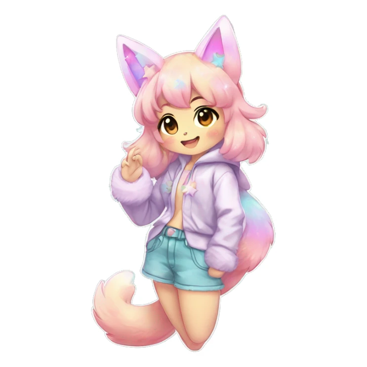 Anthro Cute Gorgeous Petite Shiny Colorful Pastel Glitter Sparkle Stars Gradient Anime Chibi Animal-Fakémon-Pokémon-Hybrid Fur Sona Aesthetic Trending Style Full Body sticker