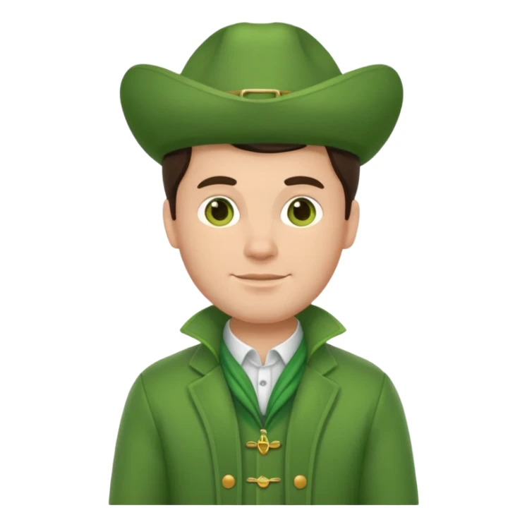brunette man with green dutch clothing sticker
