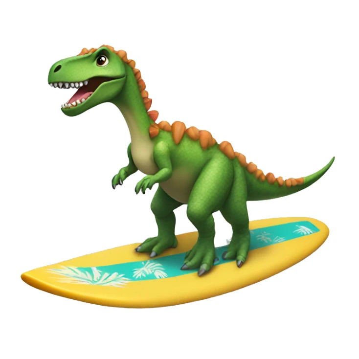 Dinosaur riding a surfboard with a Lei around its neck sticker
