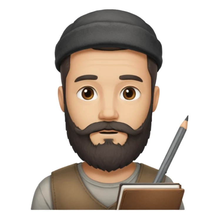 Bearded man with charcoal + sketchbook sticker