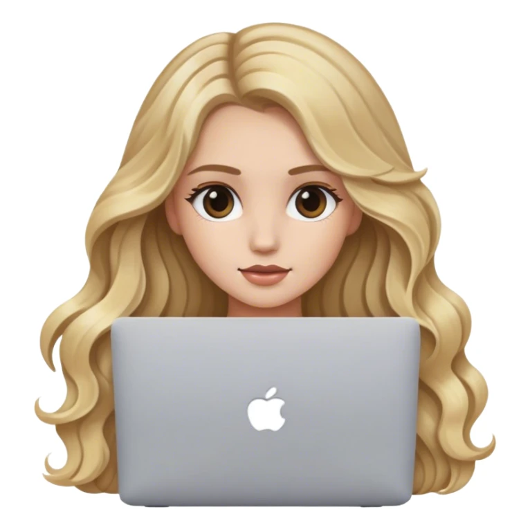 Chica blanca cabello largo con ondas balayage rubio con MacBook  sticker