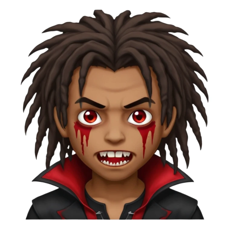 Brown skin Boy, vampire, messy dreadlocks, bloody fangs, emo sticker