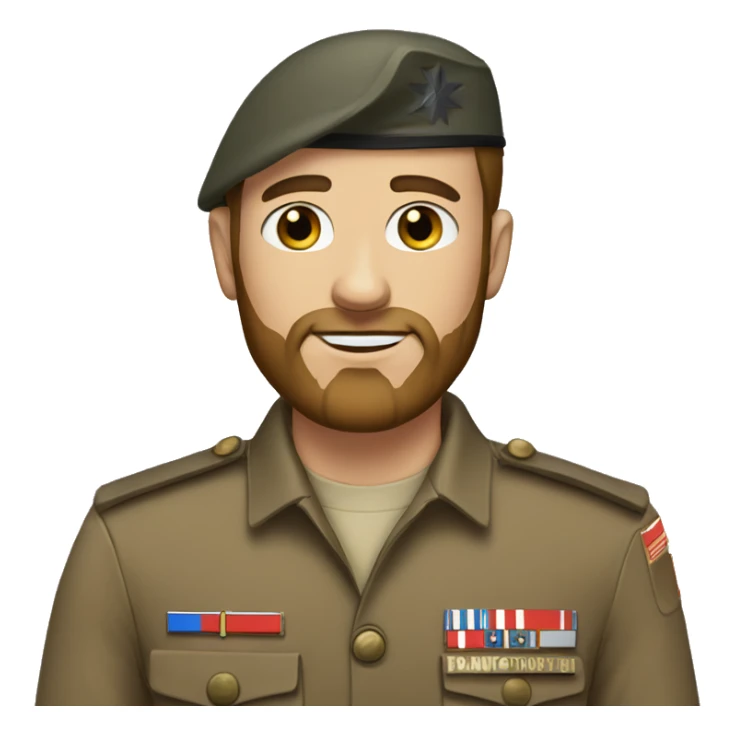 Blue eyed man, brown hair, beard, dressed in soldier uniform  sticker