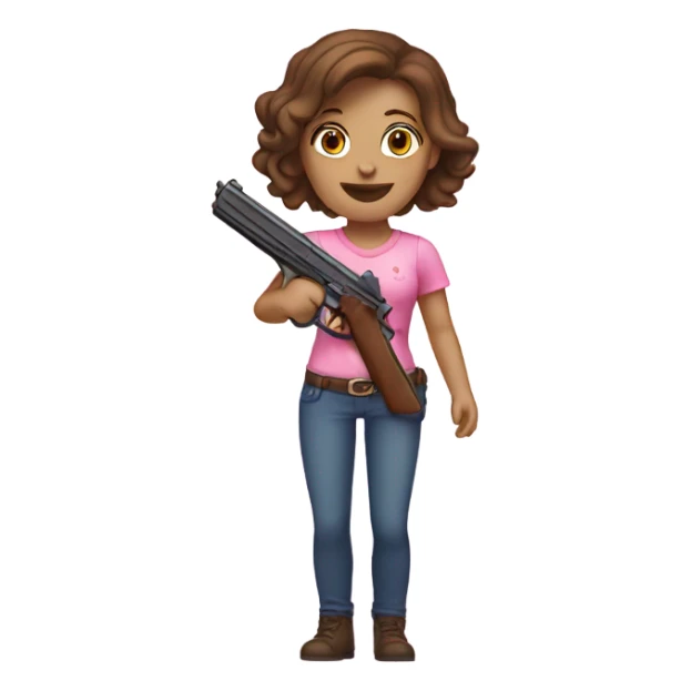 white girl with brown hair holding a pink gun  sticker