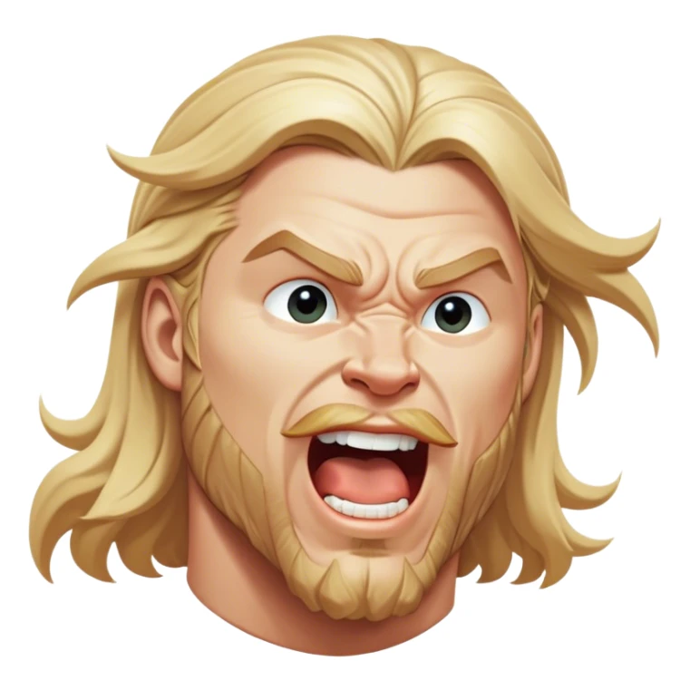 Cinematic Realistic Thor Portrait, head tilted slightly with a dramatic, wide-open yawn, revealing a relaxed yet powerful presence. The natural interplay of light accentuates his muscular contours and tender expression, balancing his legendary might with an unexpectedly human moment of repose. sticker