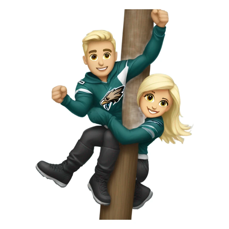 Brunette female and blonde male who are both eagles fan climbing up a pole sticker