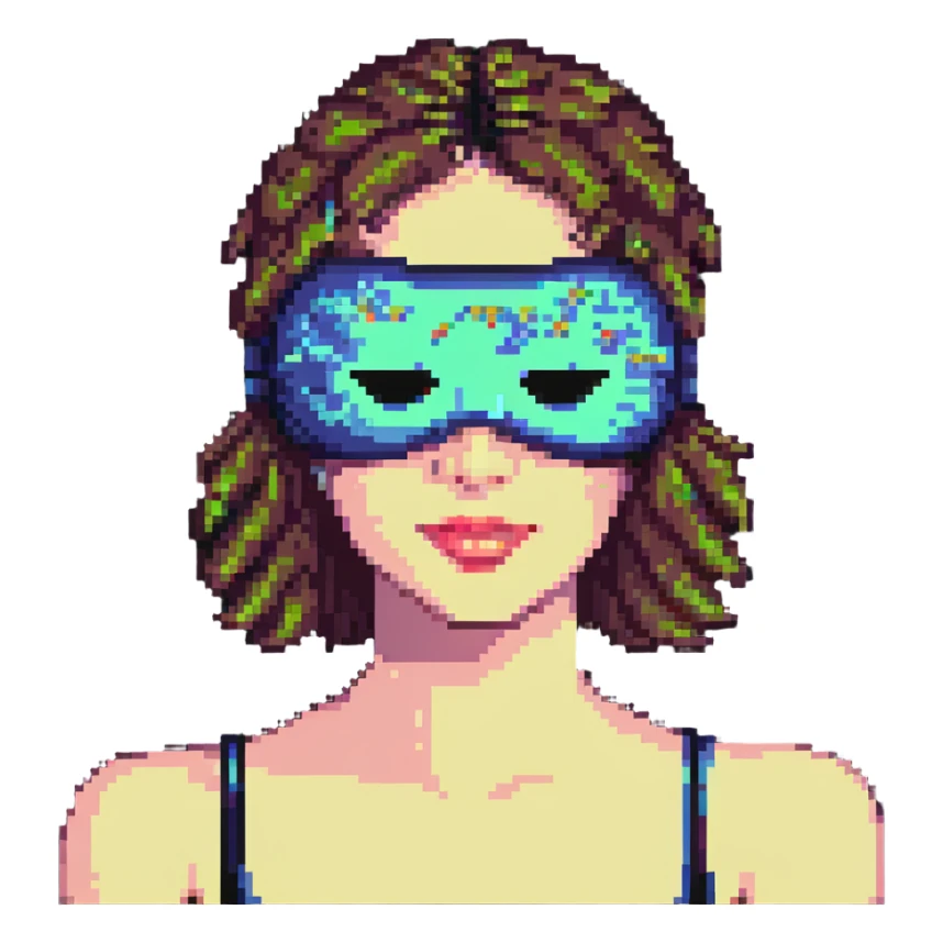 woman wearing a sleep mask sticker