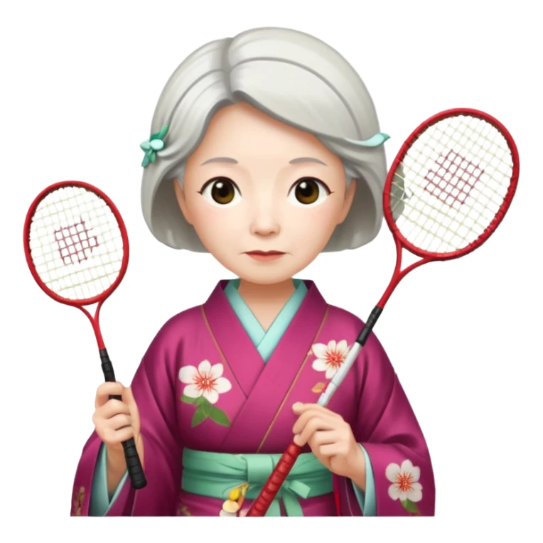 ancient japanese old woman cherry color with 1 badminton racket sticker