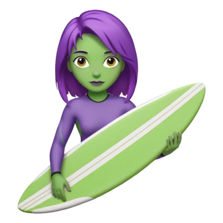 purple hair green skin woman with surfboard sticker