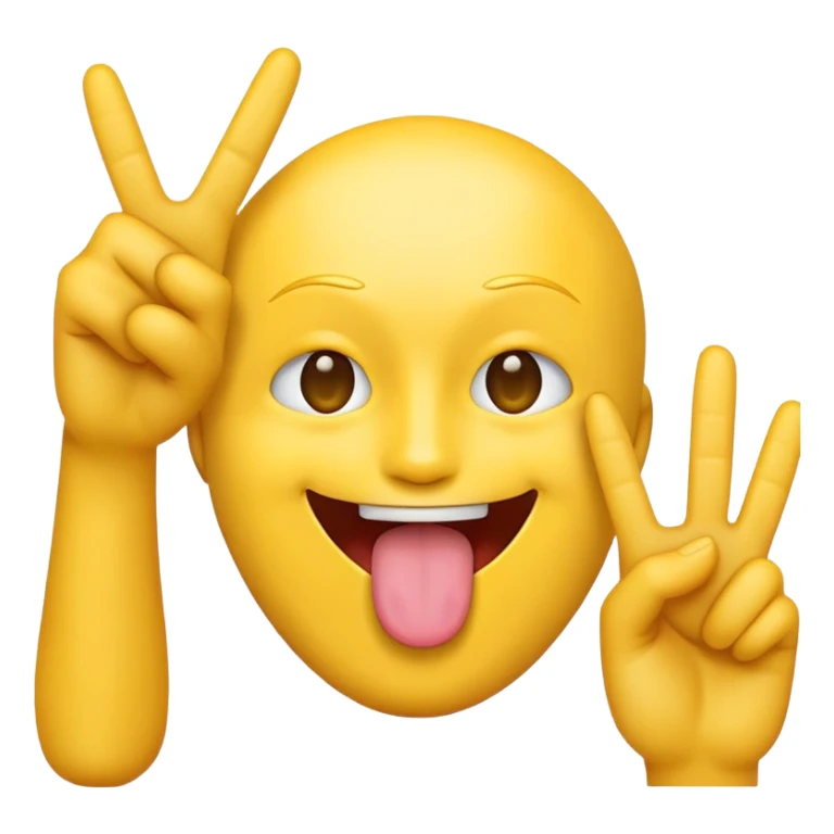 Yellow face iPhone emoji, tongue sticking out, putting up a peace sign sticker