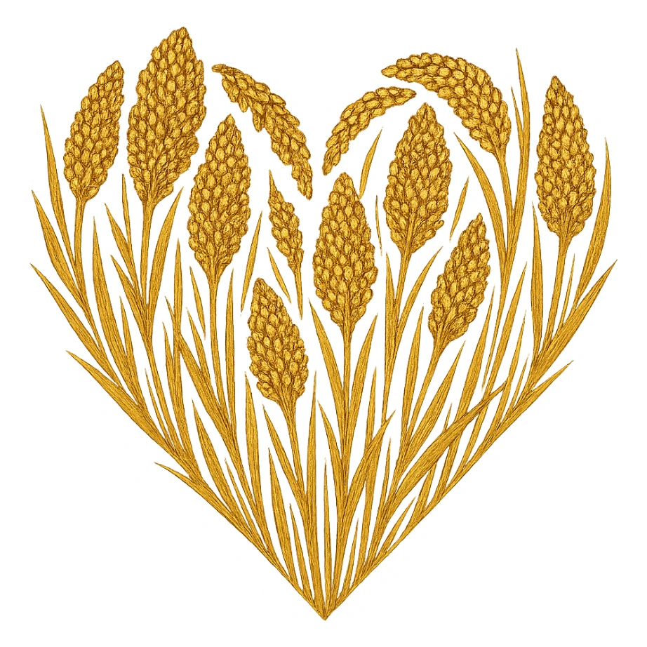 heart with a golden sorghum field, clean digital illustration, no background sticker
