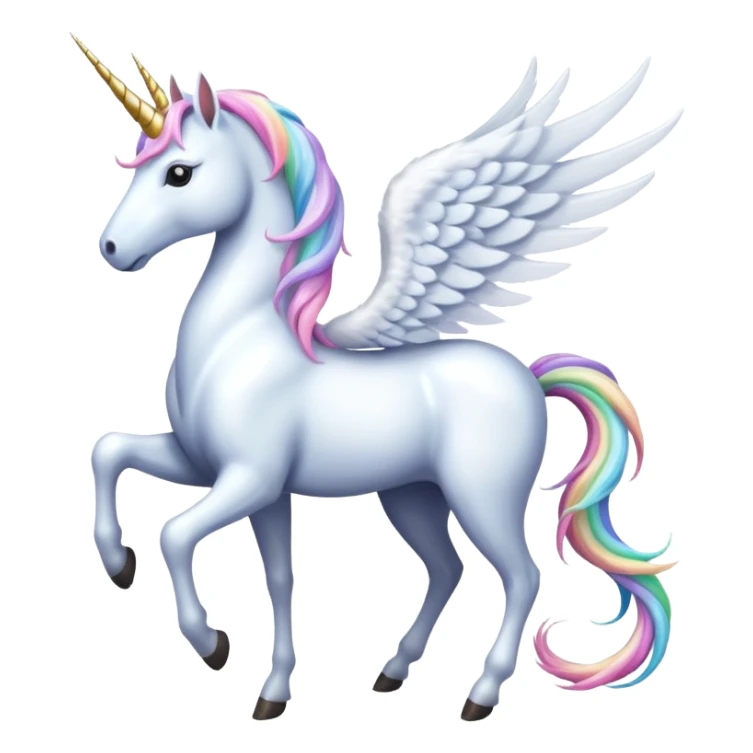 Cinematic Noble Unicorn with wings, slender with a flowing mane and tail and spiraled horn sticker